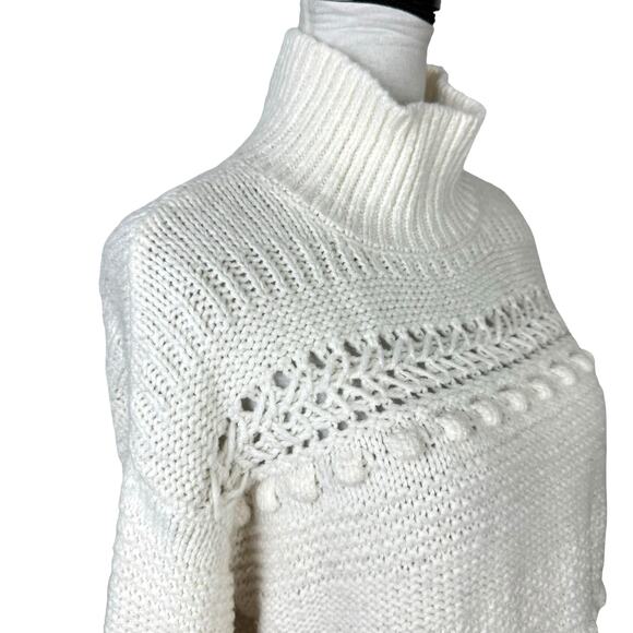 Lou & Grey M Ivory Popcorn Open Chunky Knit Winterweave Turtleneck Sweater - Picture 5 of 10